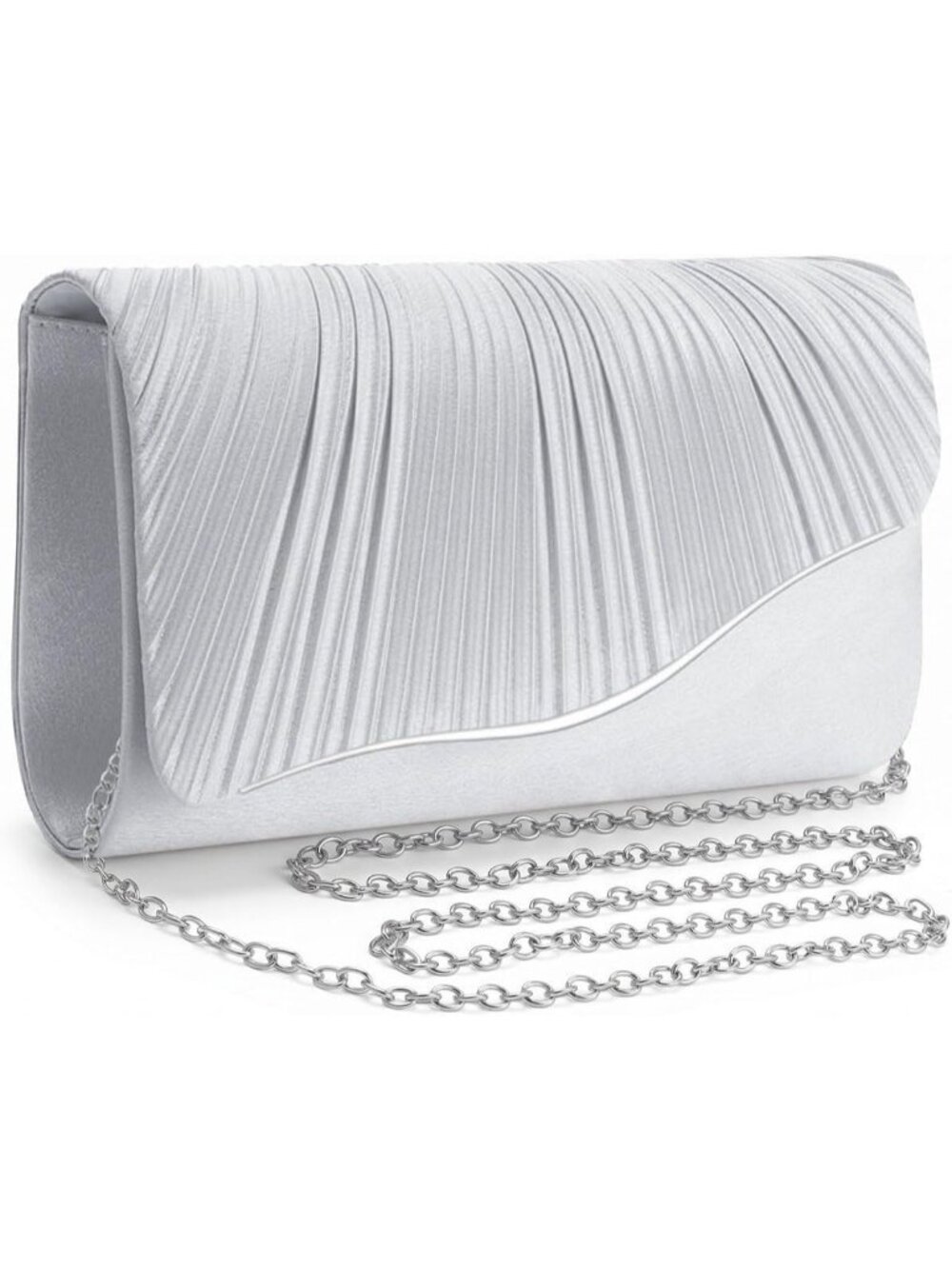 Women's Silver Evening Clutch Elegant Ruched Formal Wedding Party Handbag